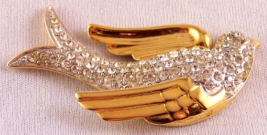 SJ71 Nolan Miller goldtone/pave rhinestone swallow pin